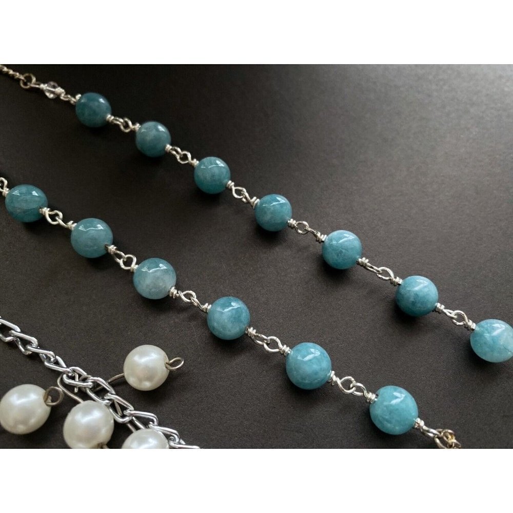 Necklace Set of 2 - Skull Pendant Blue and white beaded necklace 20” - Picture 2 of 8